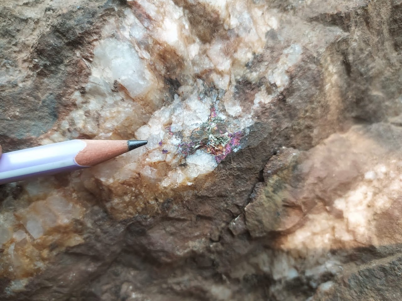 Close mineralized rock detail from the Barekot prospecting area in Jajarkot