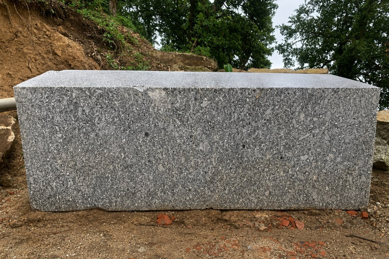 Extracted granite block at Kailash Granite Quarry showing natural colour, grain and mineral character