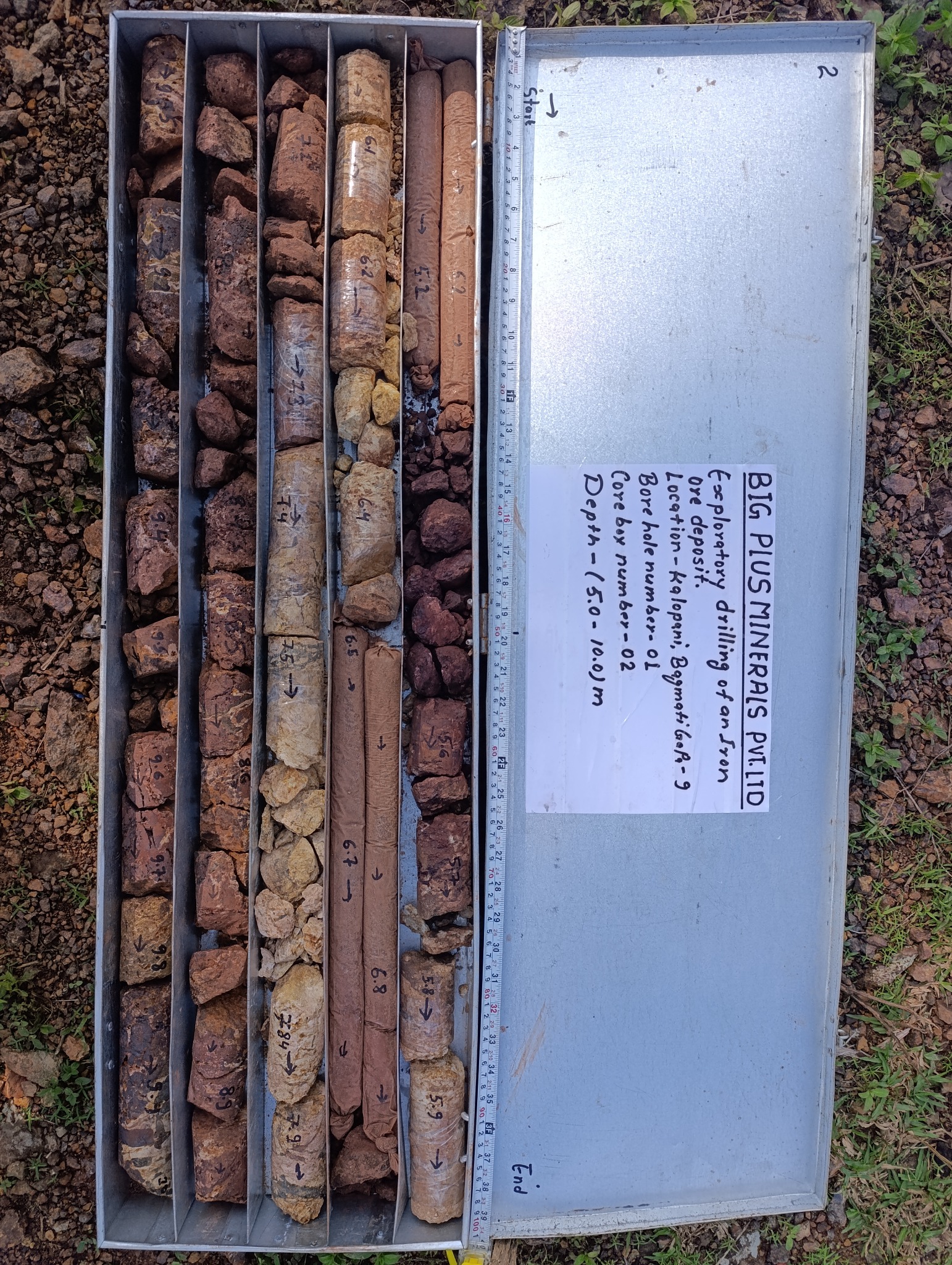 Recovered drill core from the Pharparbari exploration programme